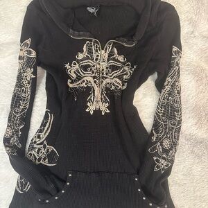 Black Hoodie with White Embroidery